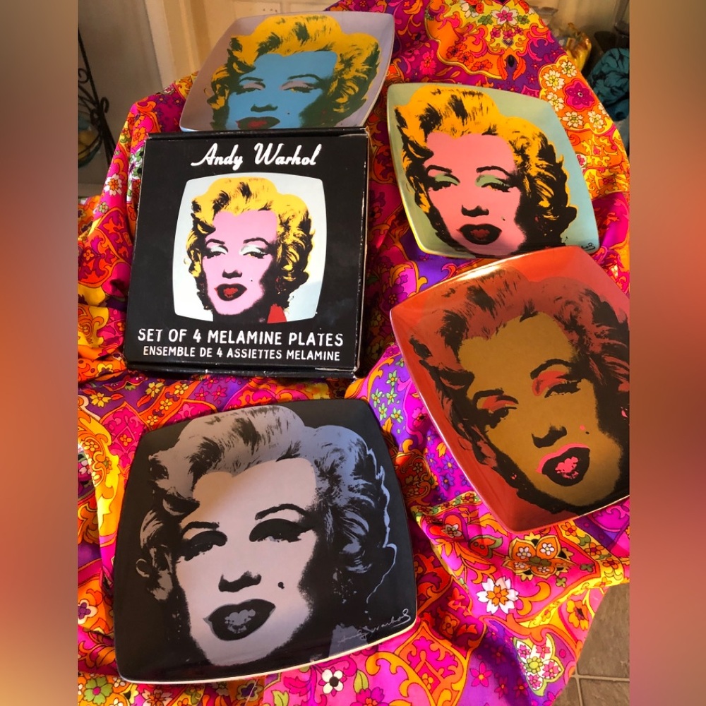 Marilyn Monroe by Andy Warhol Melamine Square (rare) 8 inch set of 4 plates